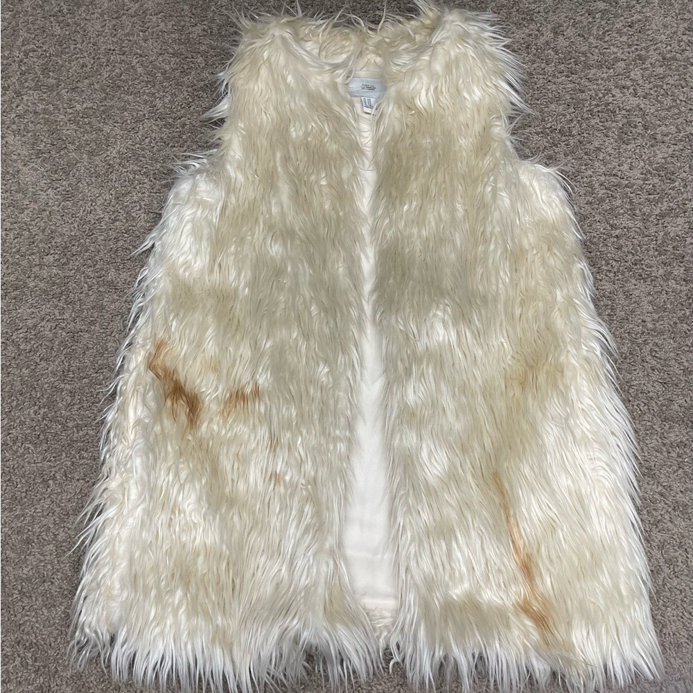Faux Fur Shaggy cream‎ Vest Open Front Womens Small Medium boho hippie Festival